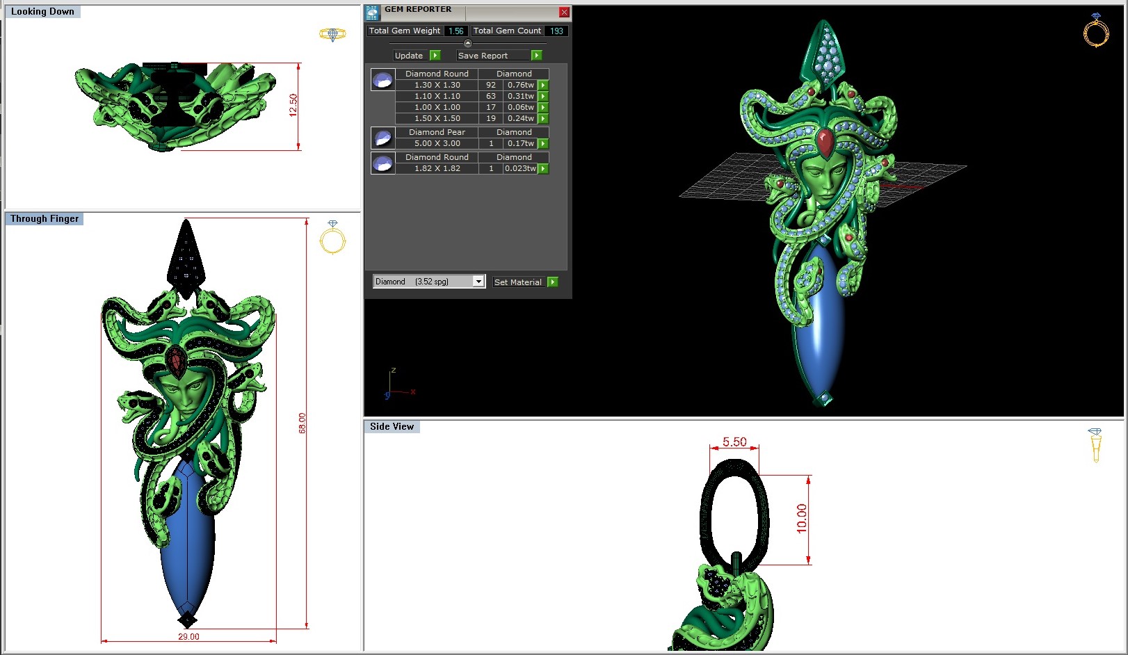 Medusa Gorgon with Snakes and Gemstones Mythology Pendant — view 7