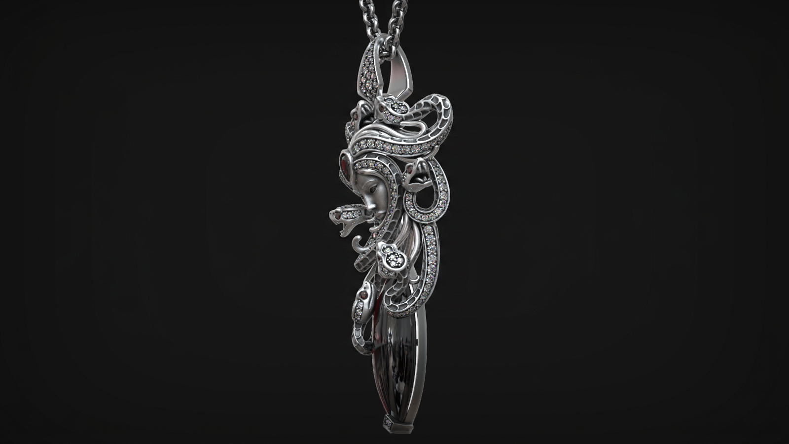 Medusa Gorgon with Snakes and Gemstones Mythology Pendant — view 5