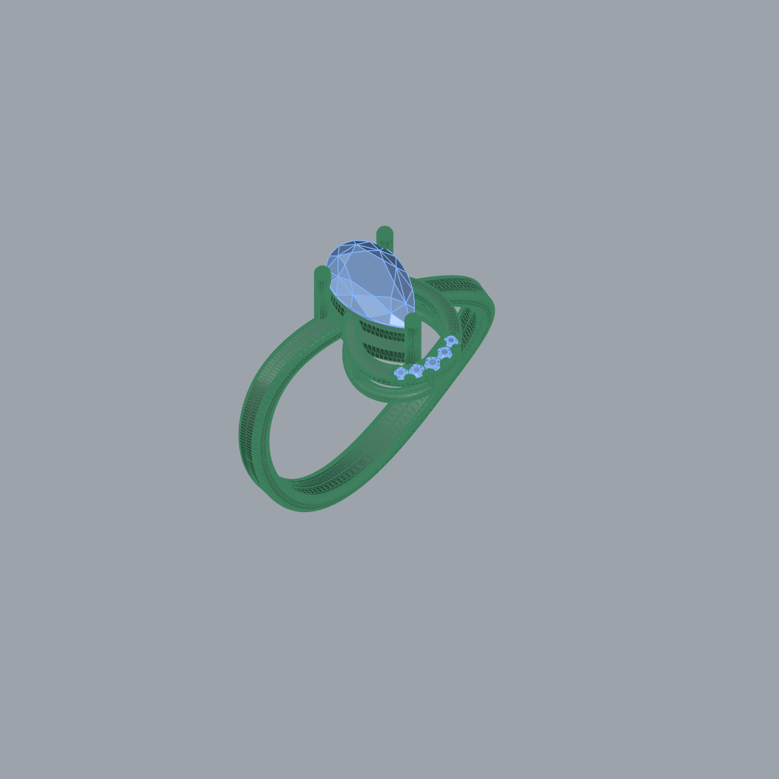 Split Shank Pear Diamond Ring with Beaded Edges — view 4