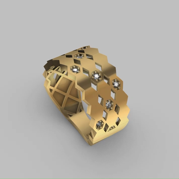 Honeycomb Lattice Diamond Openwork Ring — view 7