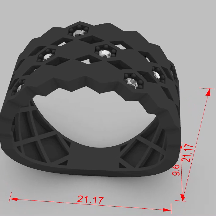 Honeycomb Lattice Diamond Openwork Ring — view 6