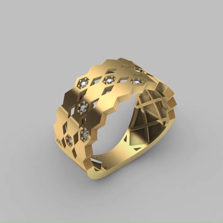Honeycomb Lattice Diamond Openwork Ring