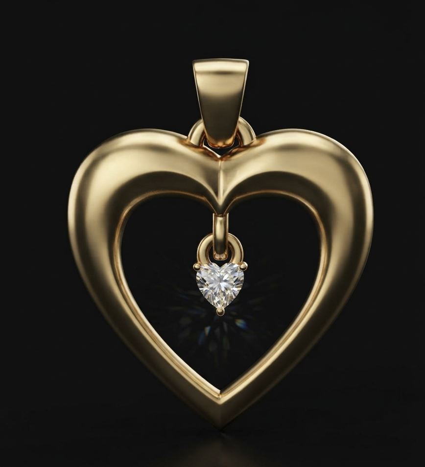 Open Heart Pendant with Dangling Gem — view 7
