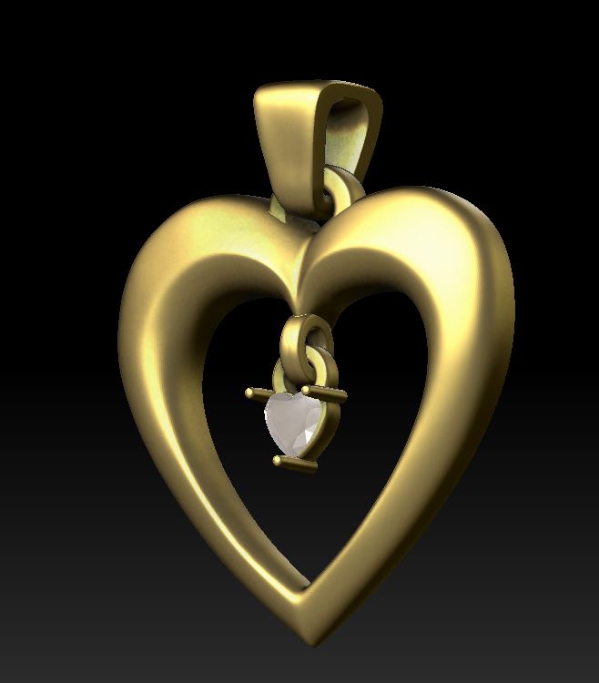Open Heart Pendant with Dangling Gem — view 4