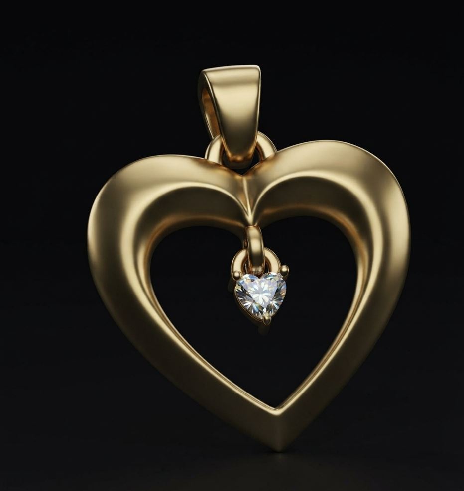 Open Heart Pendant with Dangling Gem — view 8