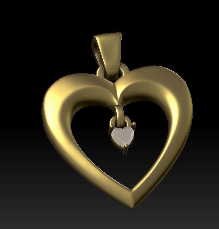 Open Heart Pendant with Dangling Gem