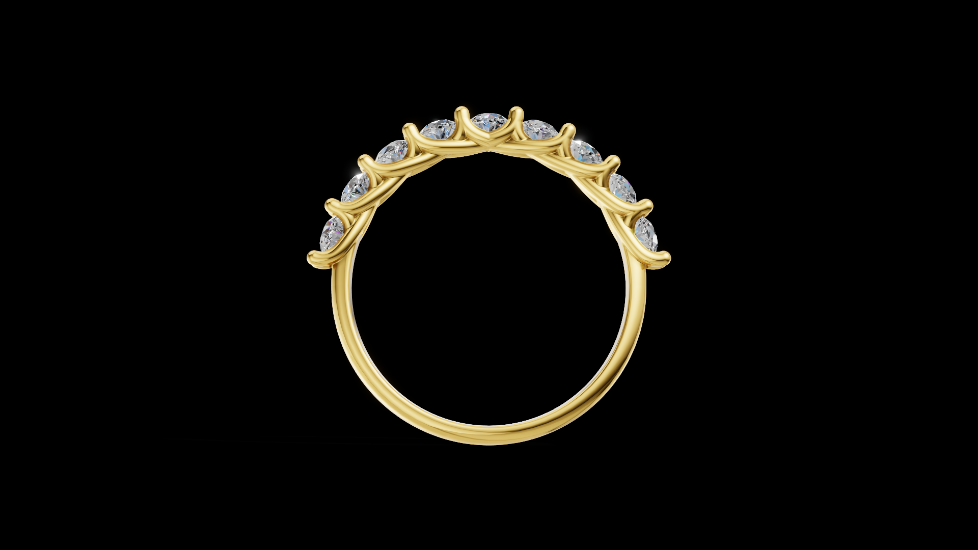 Twisted Diamond Half Eternity Ring 3 mm Round Gems | Vine Wedding Band | Nature Inspired Jewelry CAD Model | STL 3DM — view 8