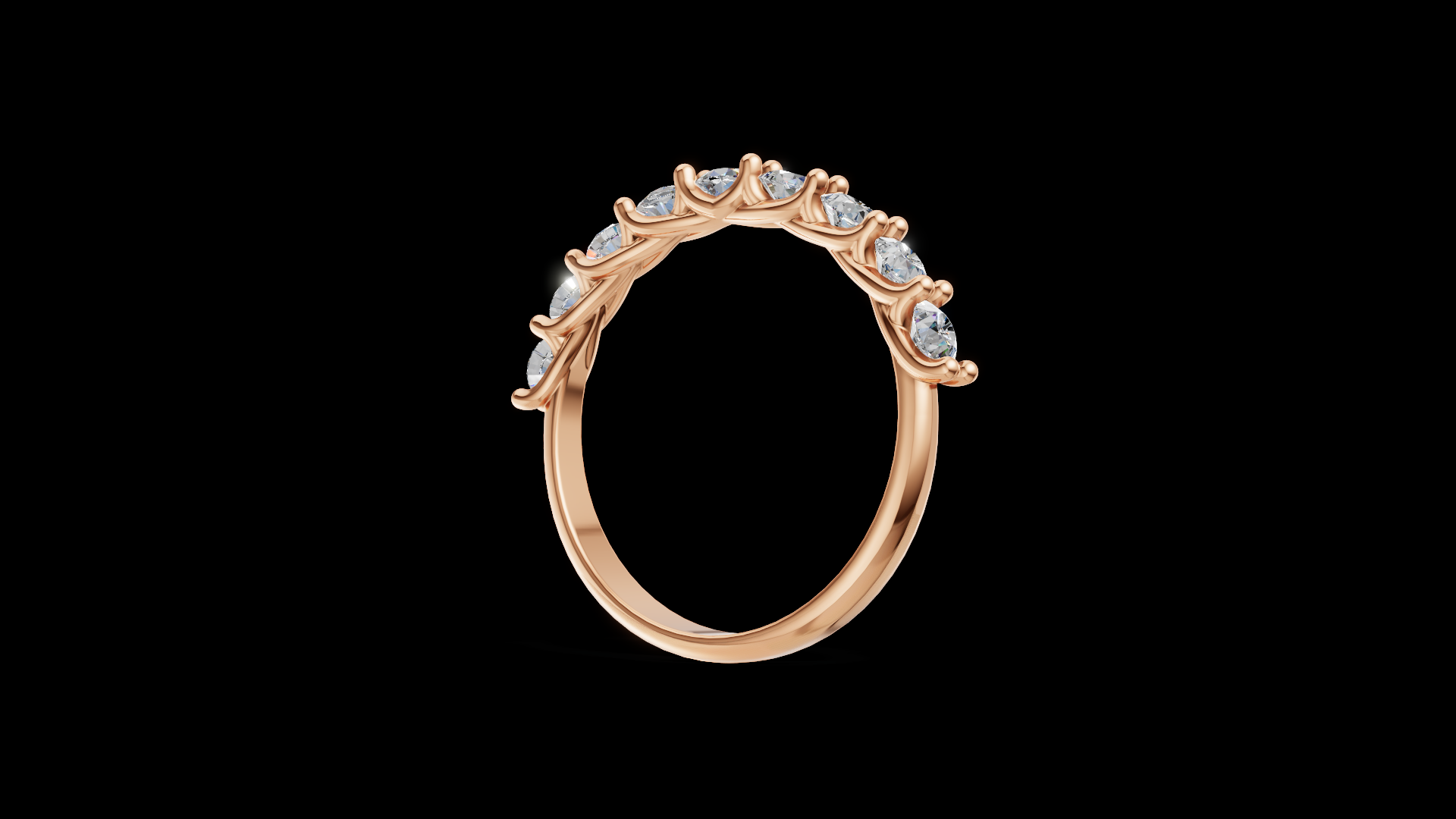 Twisted Diamond Half Eternity Ring 3 mm Round Gems | Vine Wedding Band | Nature Inspired Jewelry CAD Model | STL 3DM — view 6