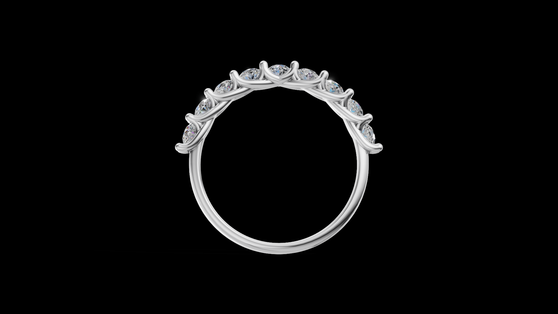 Twisted Diamond Half Eternity Ring 3 mm Round Gems | Vine Wedding Band | Nature Inspired Jewelry CAD Model | STL 3DM — view 7