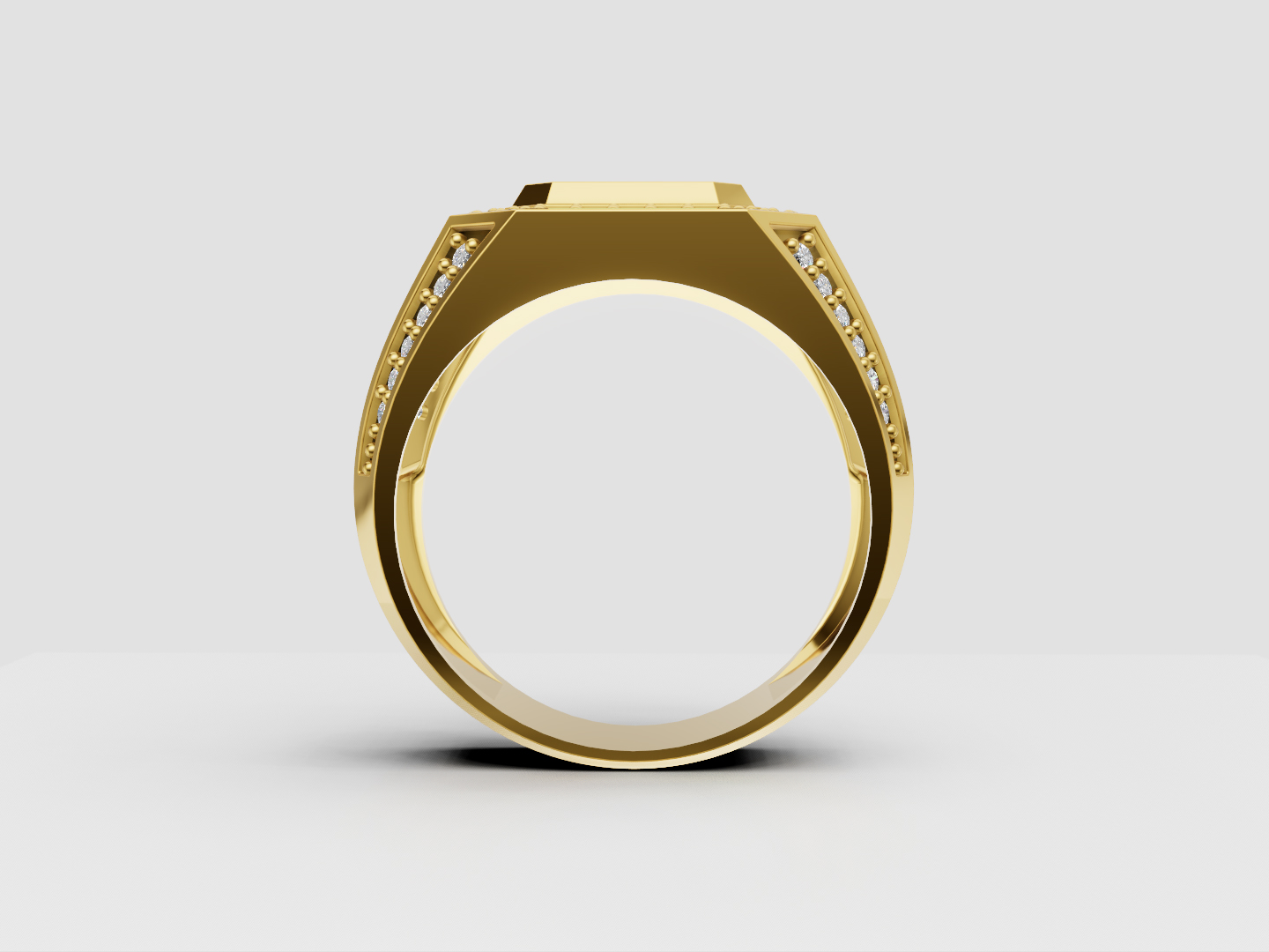 Men's Geometric Pavé Signet Ring 3D Model — view 3