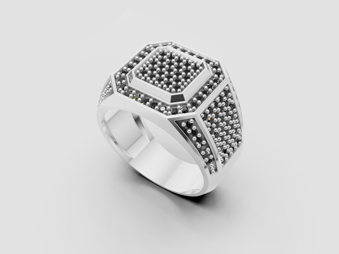 Men's Geometric Pavé Signet Ring 3D Model — view 4