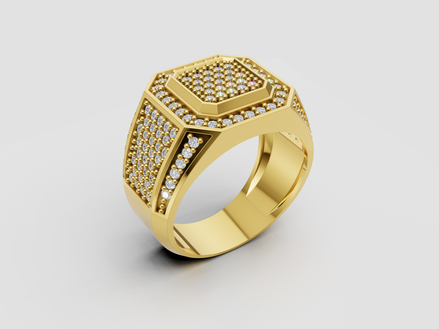 Men's Geometric Pavé Signet Ring 3D Model