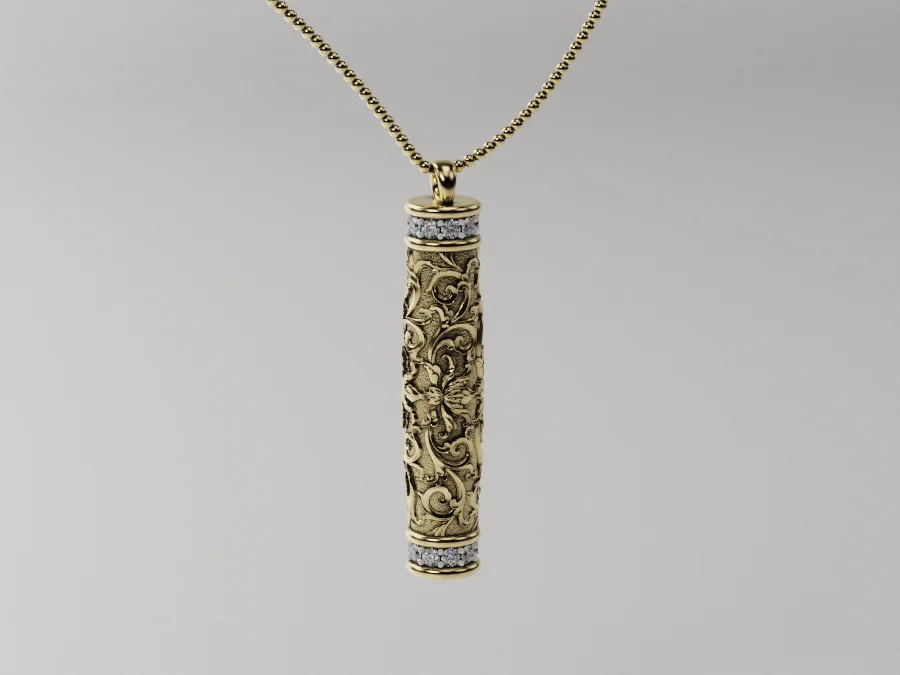 Cylindrical Scrollwork Channel Set Pendant — view 2