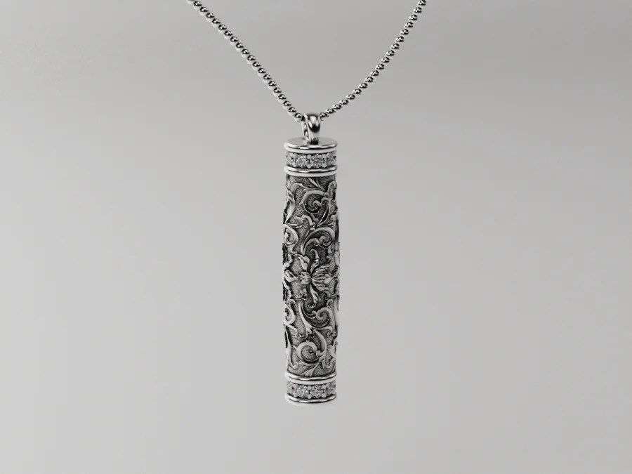 Cylindrical Scrollwork Channel Set Pendant — view 3