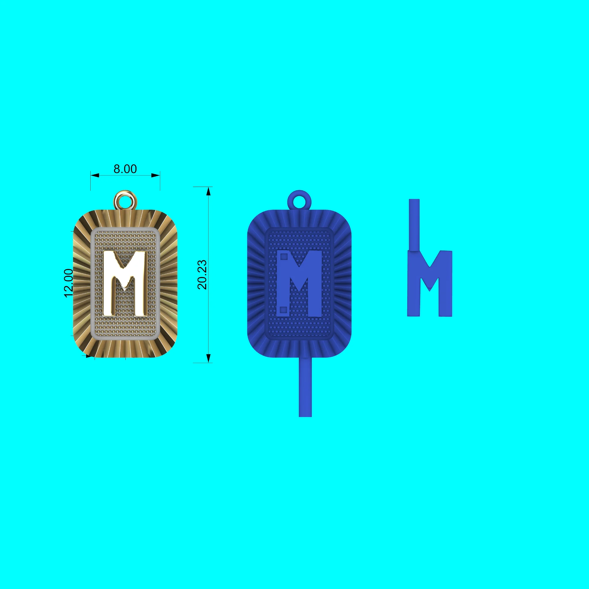 Buy M Letter Pendant CAD Model Gold Initial Jewelry Necklace — view 2