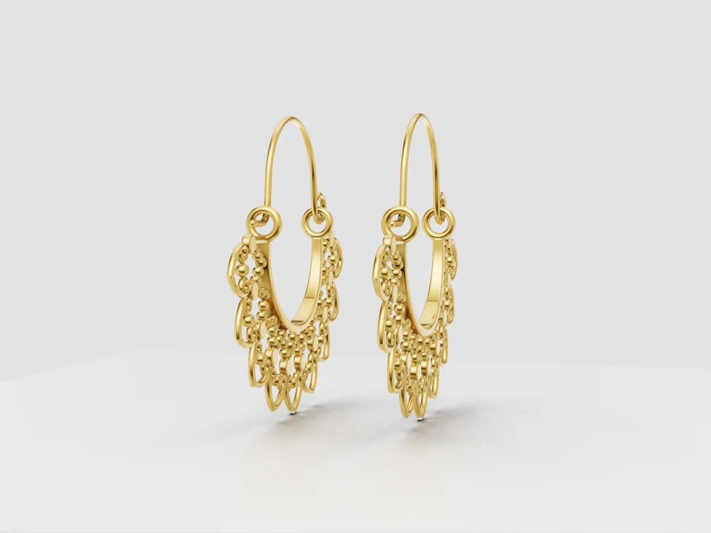 Ornamental Filigree Hoop Earrings 3D Model — view 5