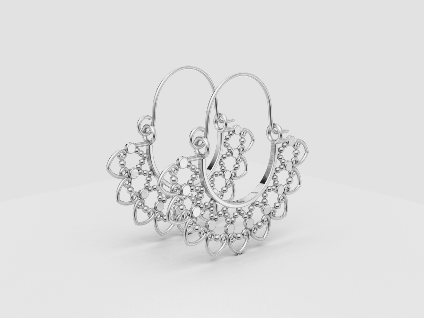 Ornamental Filigree Hoop Earrings 3D Model — view 6