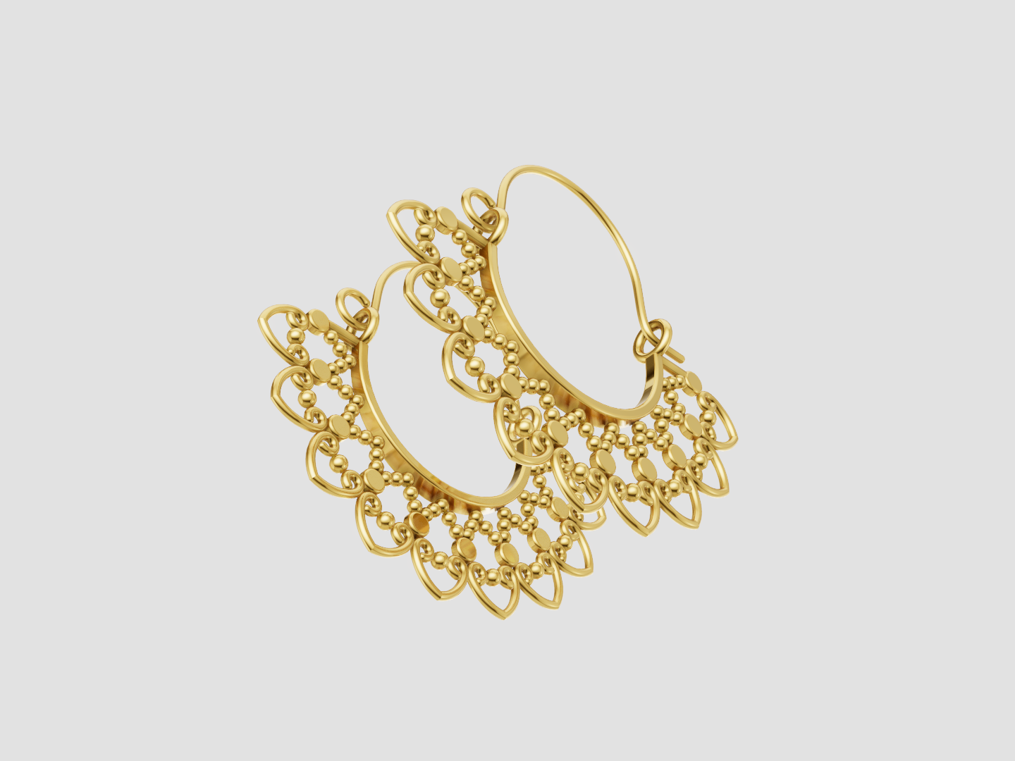 Ornamental Filigree Hoop Earrings 3D Model — view 2