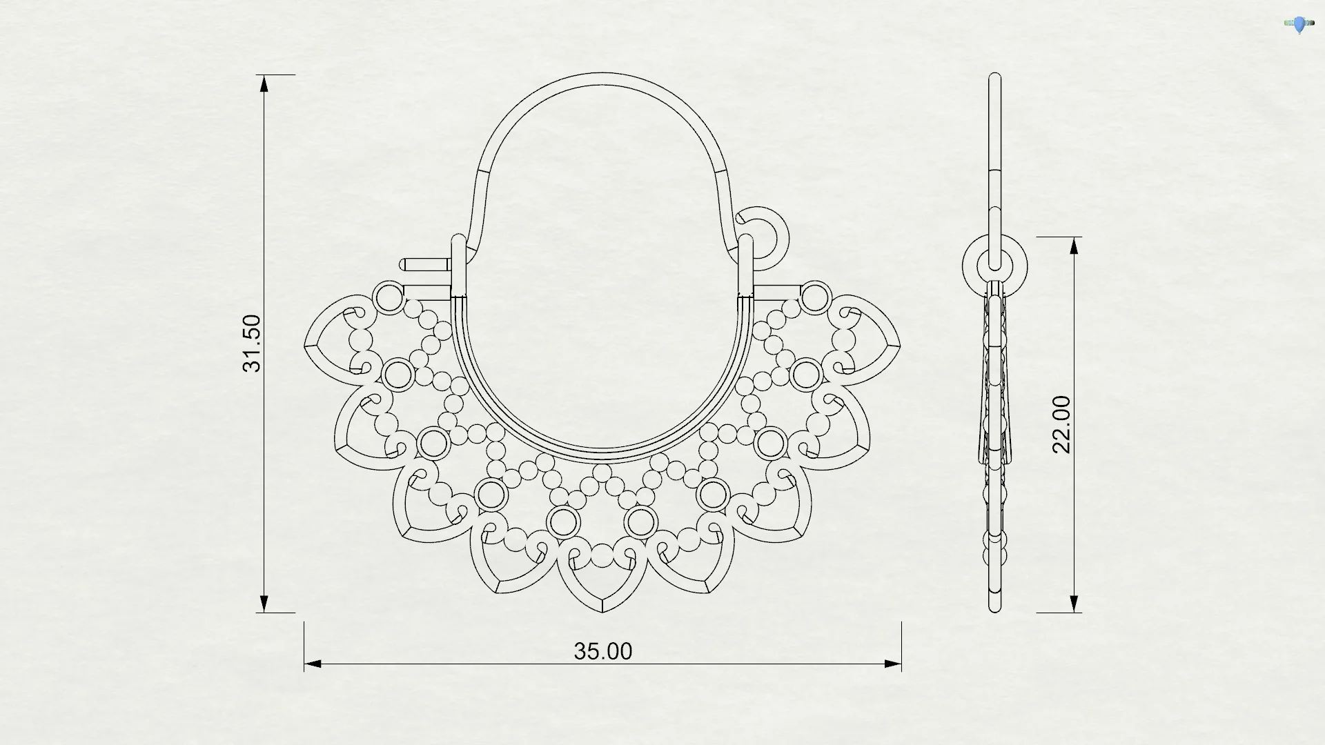 Ornamental Filigree Hoop Earrings 3D Model — view 7