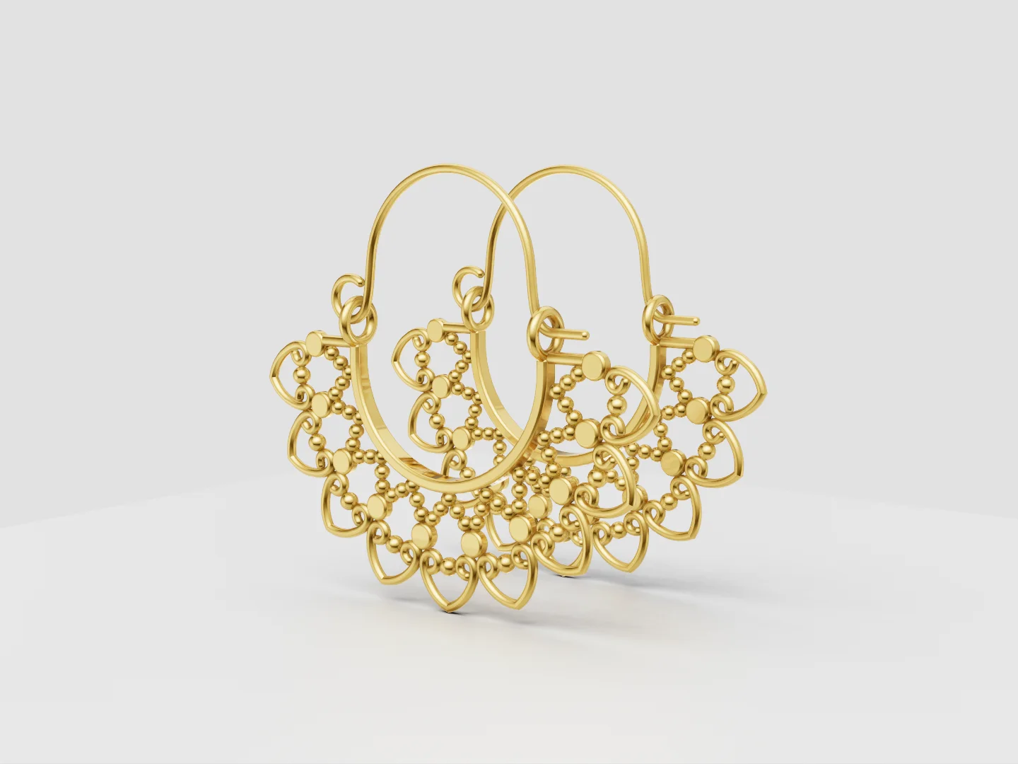 Ornamental Filigree Hoop Earrings 3D Model — view 3