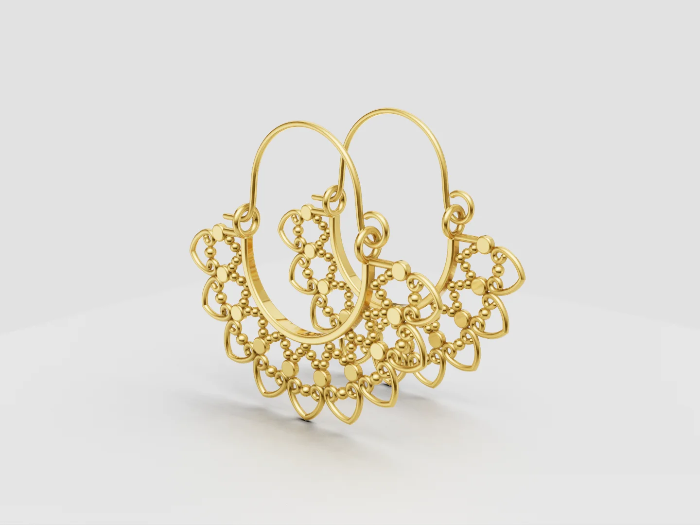 Ornamental Filigree Hoop Earrings 3D Model 
