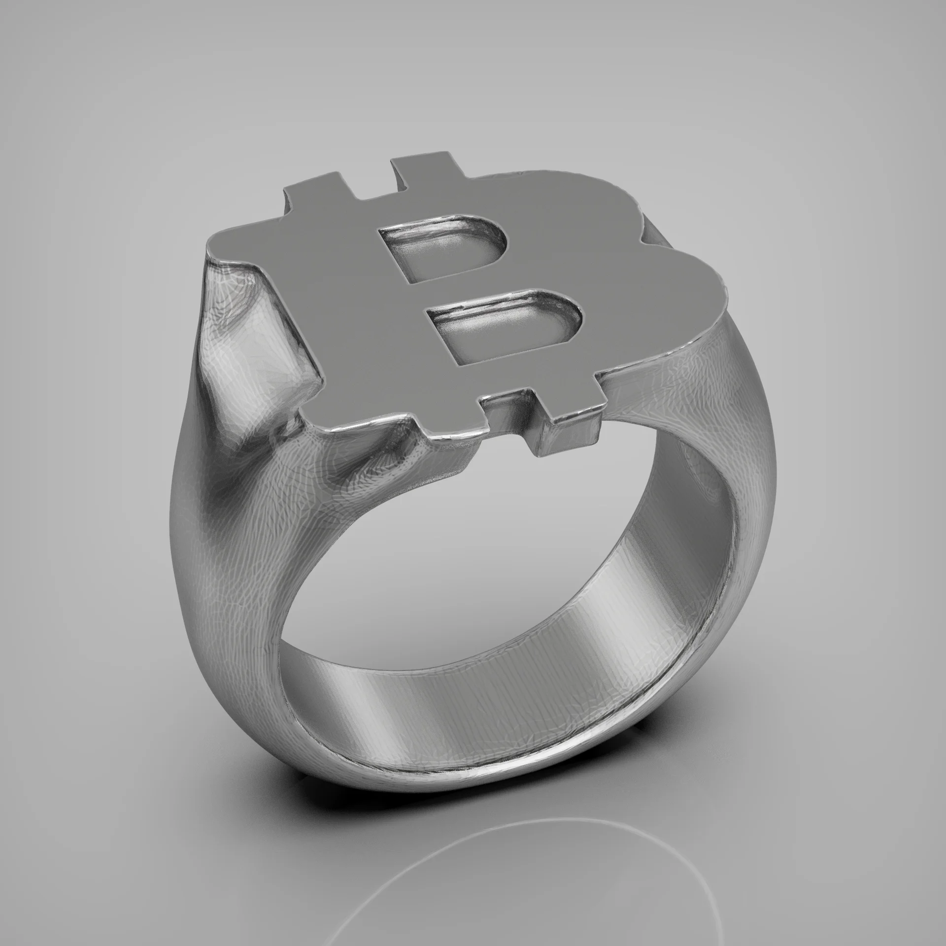 Bold Bitcoin Crypto Symbol Signet Ring — view 2