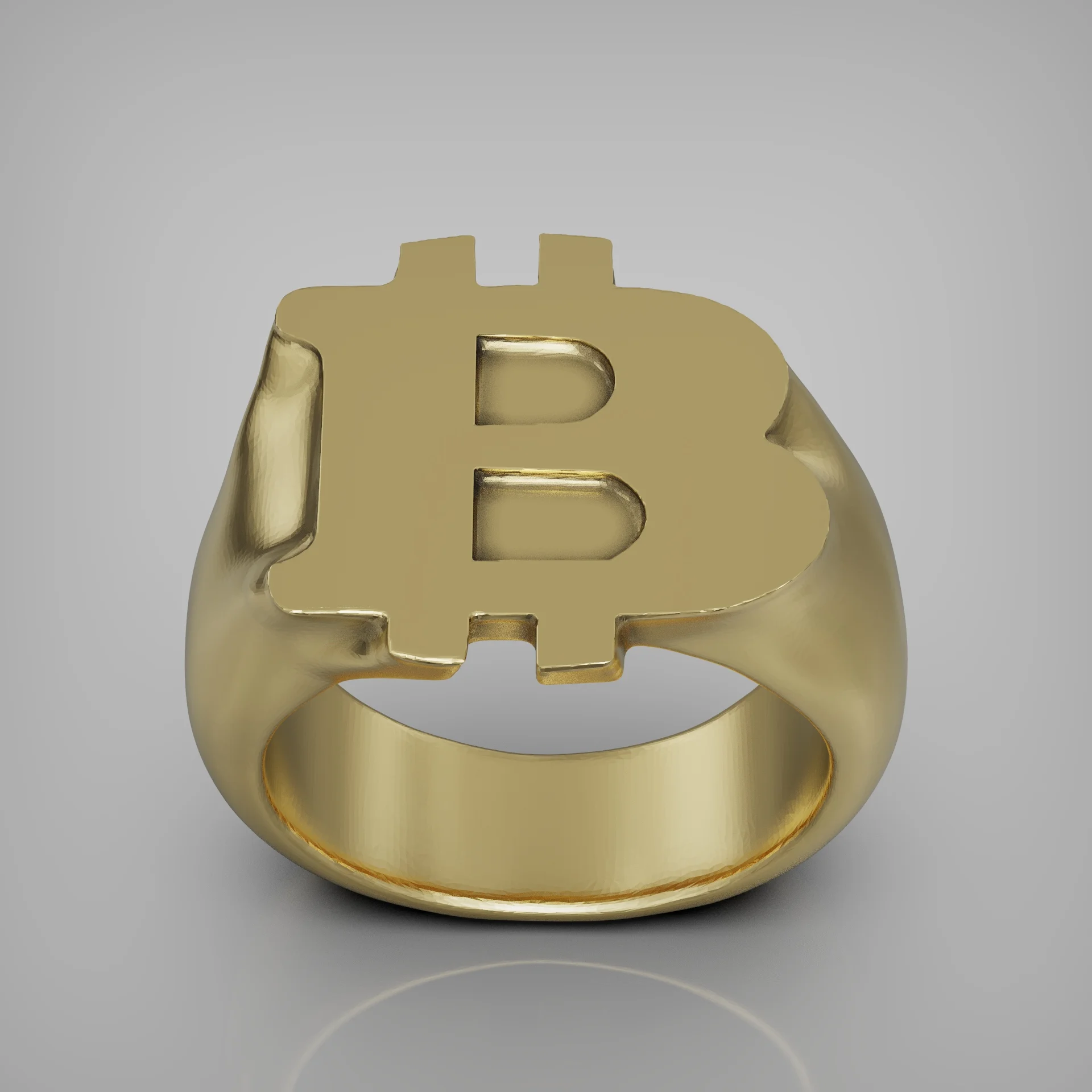 Bold Bitcoin Crypto Symbol Signet Ring — view 3