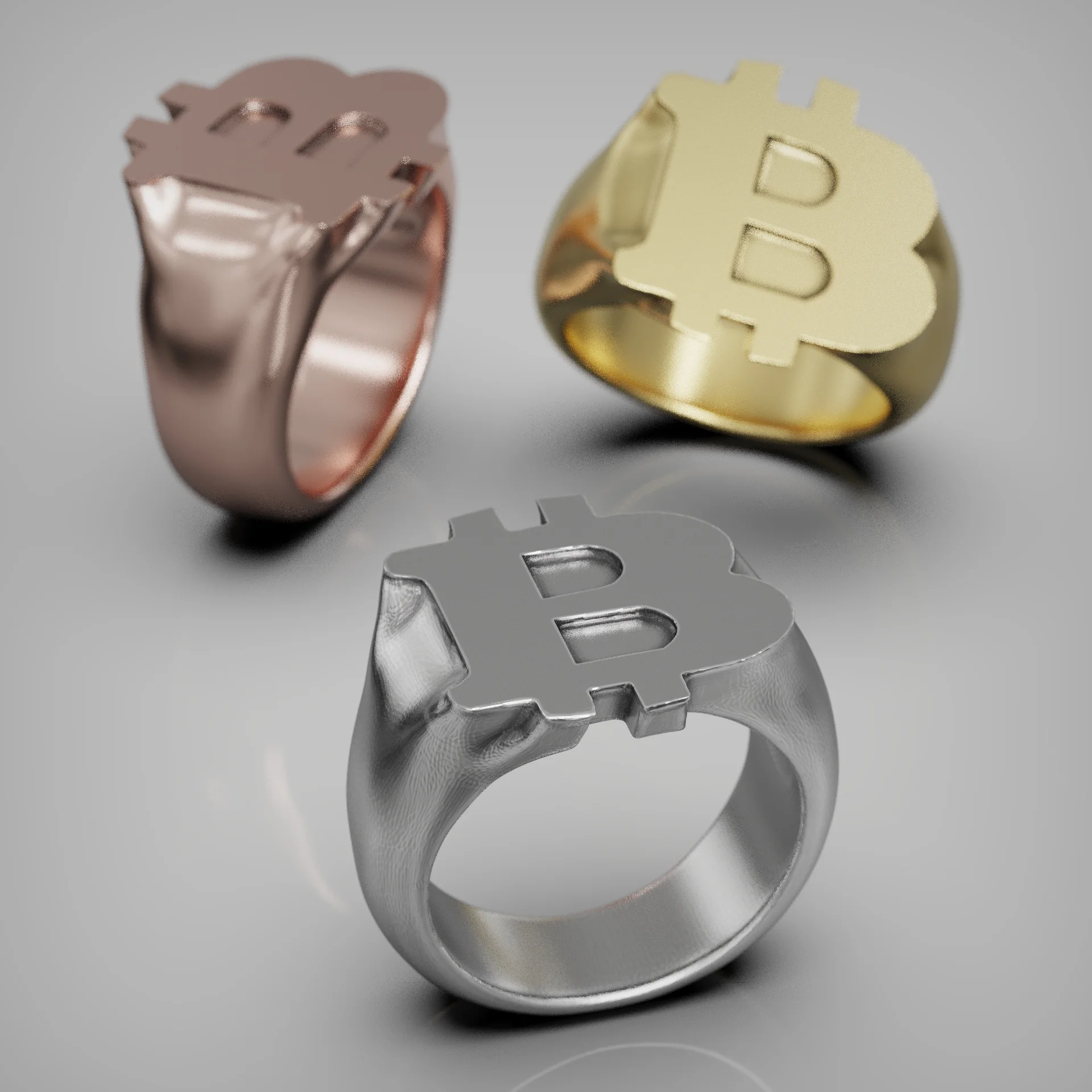 Bold Bitcoin Crypto Symbol Signet Ring
