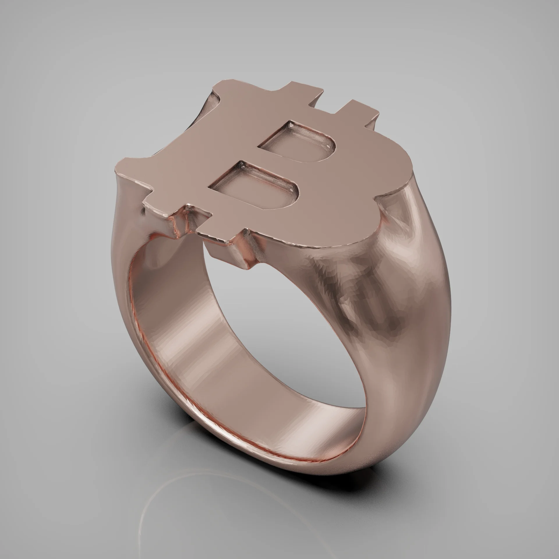 Bold Bitcoin Crypto Symbol Signet Ring — view 4