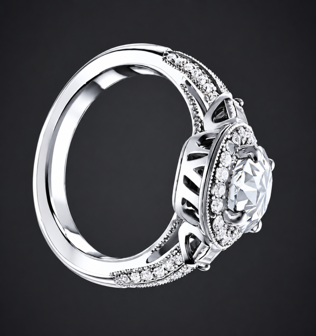 Elegant Diamond Halo Engagement Ring — view 5