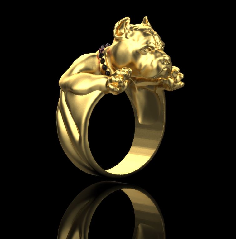 Bold Pitbull Head Figural Ring