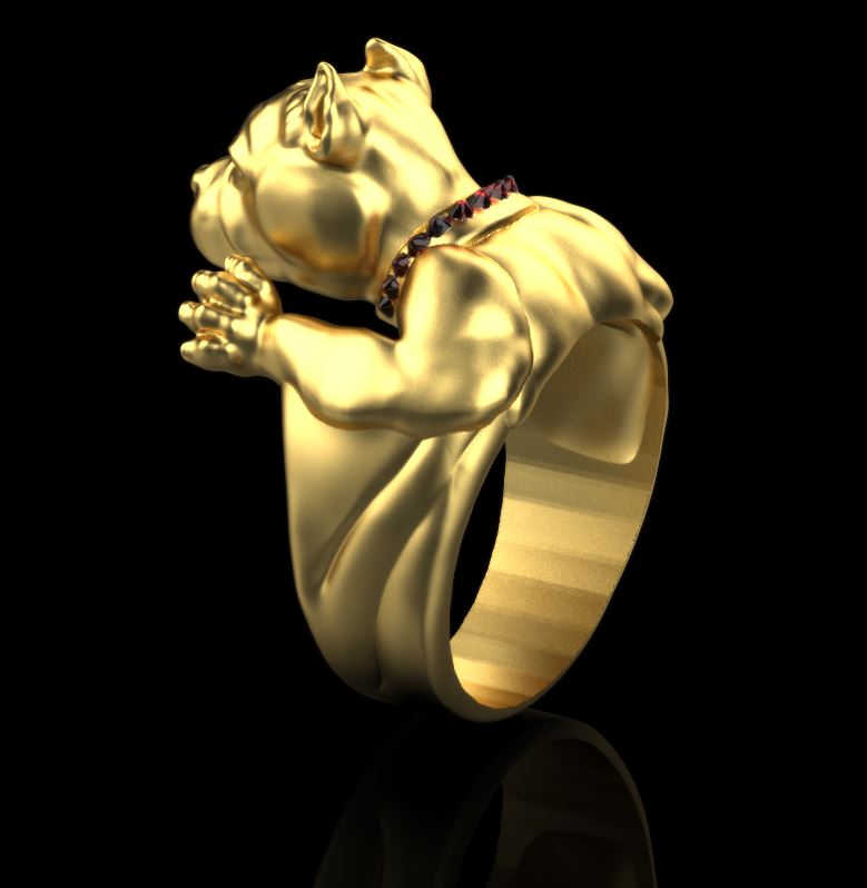 Bold Pitbull Head Figural Ring — view 2