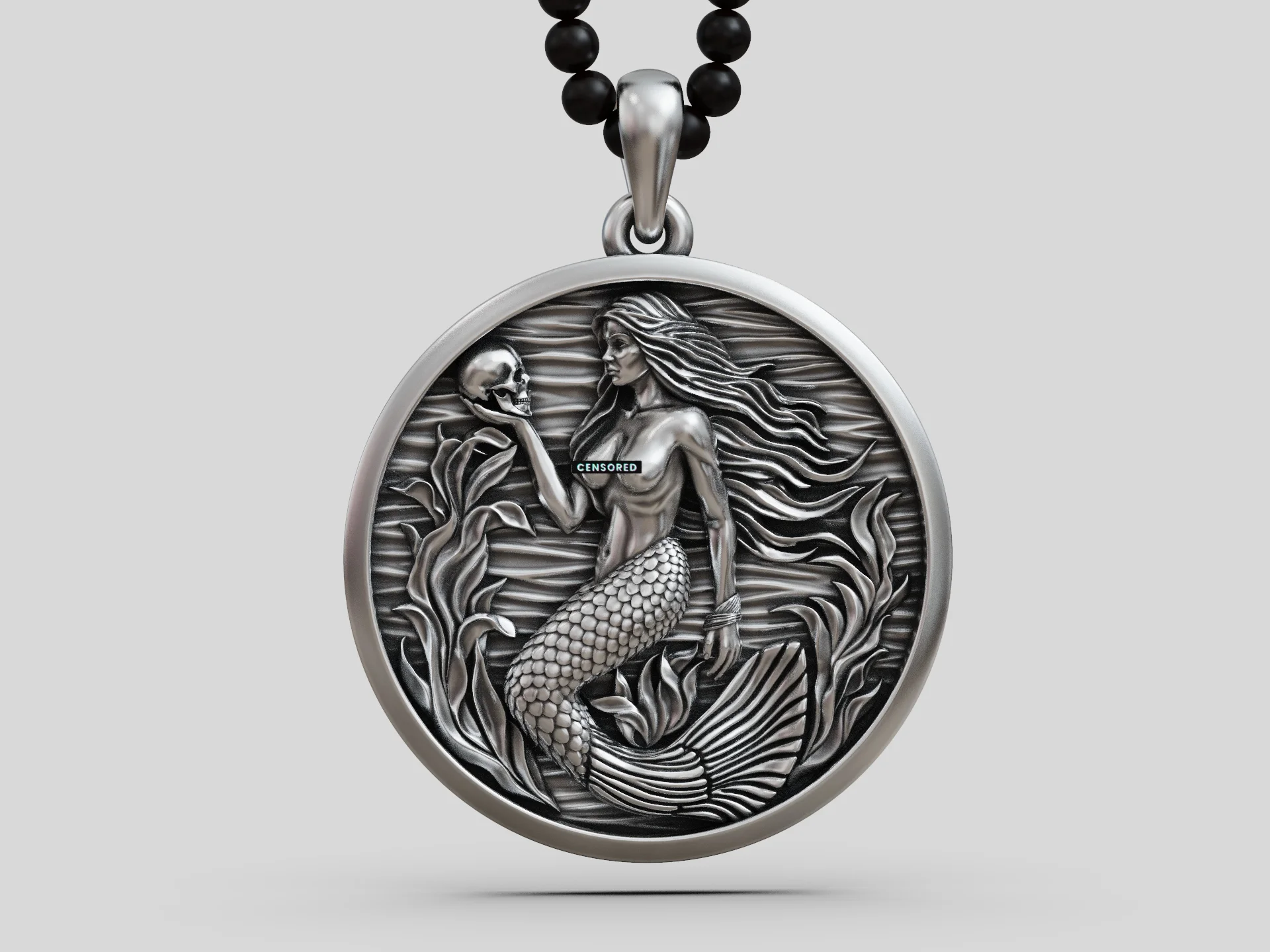 Gothic Mermaid Skull Medallion Pendant — view 7