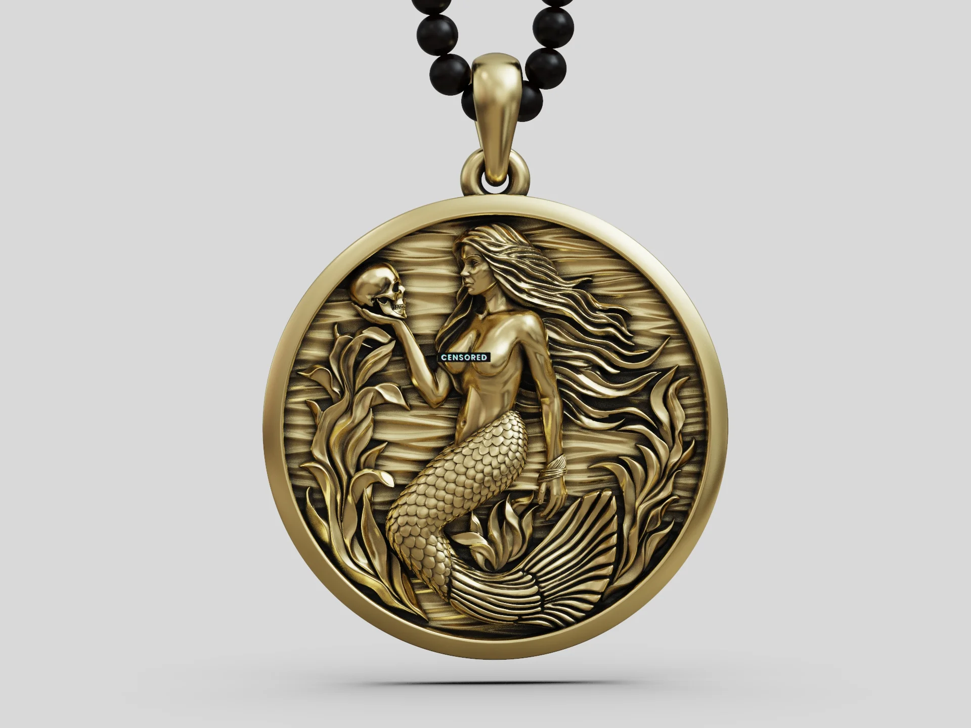Gothic Mermaid Skull Medallion Pendant — view 8