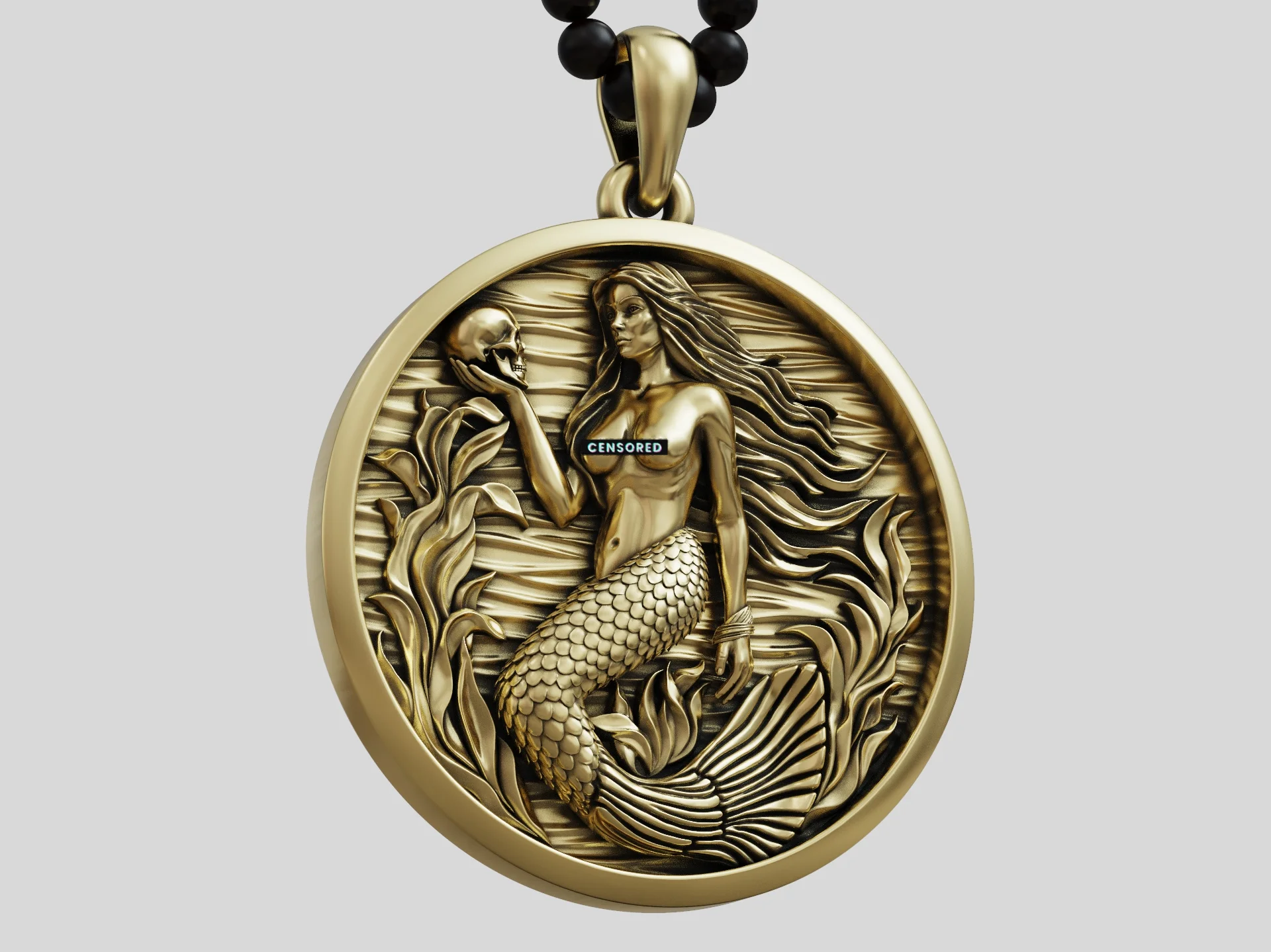 Gothic Mermaid Skull Medallion Pendant — view 6