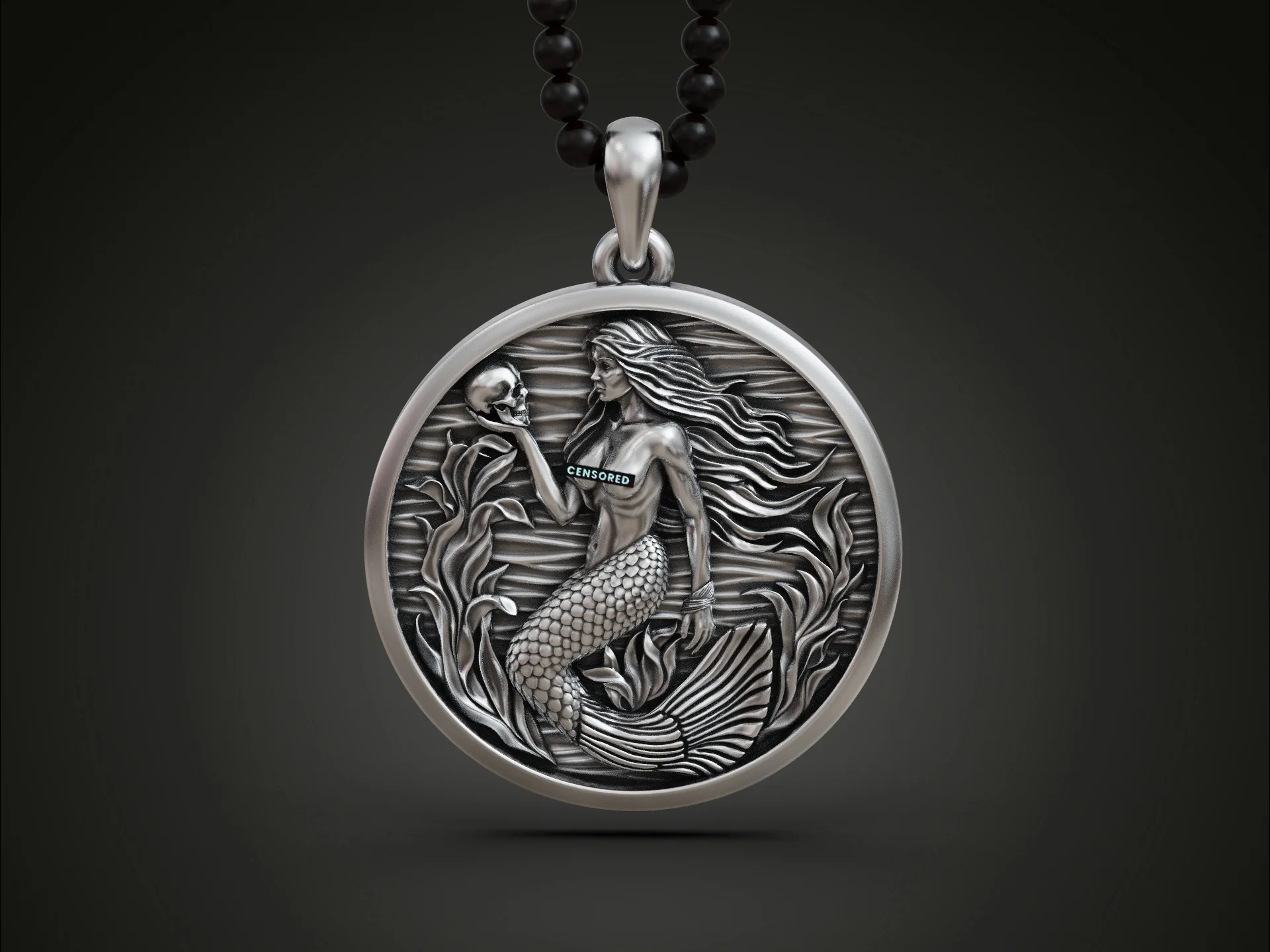 Gothic Mermaid Skull Medallion Pendant