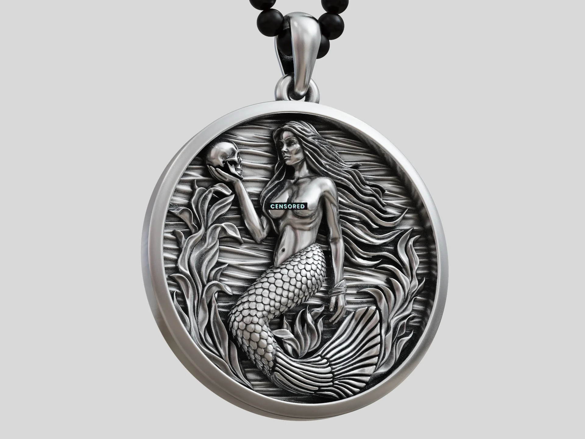 Gothic Mermaid Skull Medallion Pendant — view 5