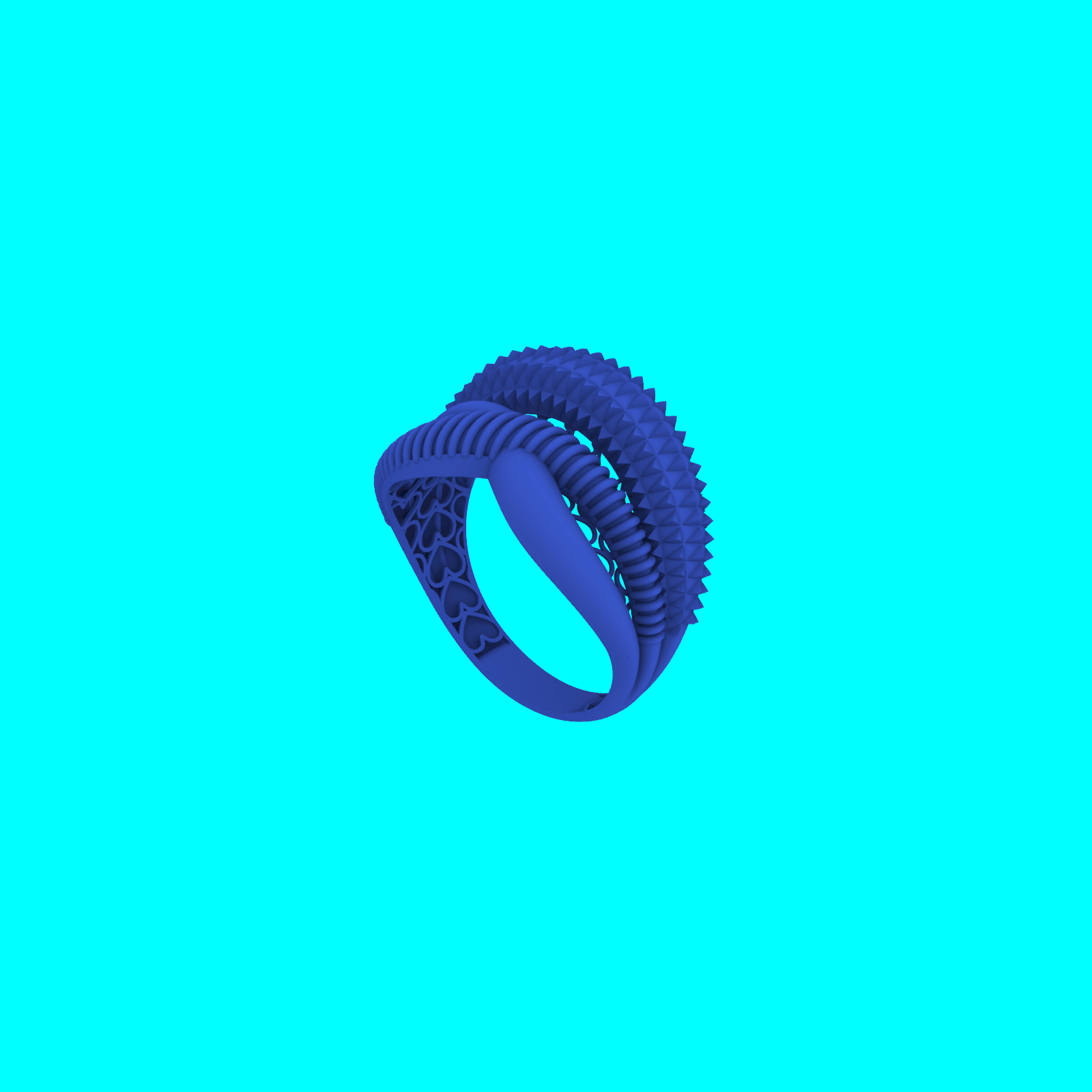 Interwoven Band Ring with Ribbed and Pyramid Textures — view 8