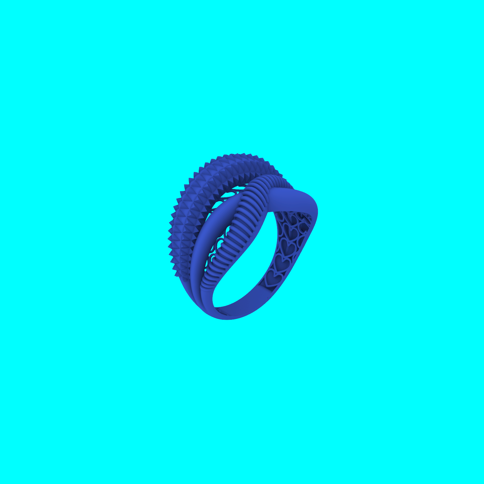 Interwoven Band Ring with Ribbed and Pyramid Textures — view 7