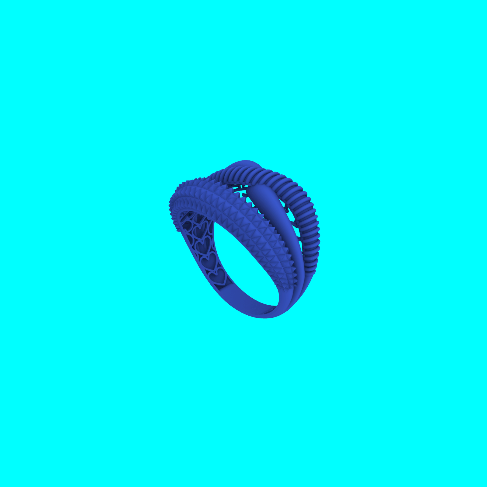 Interwoven Band Ring with Ribbed and Pyramid Textures — view 6