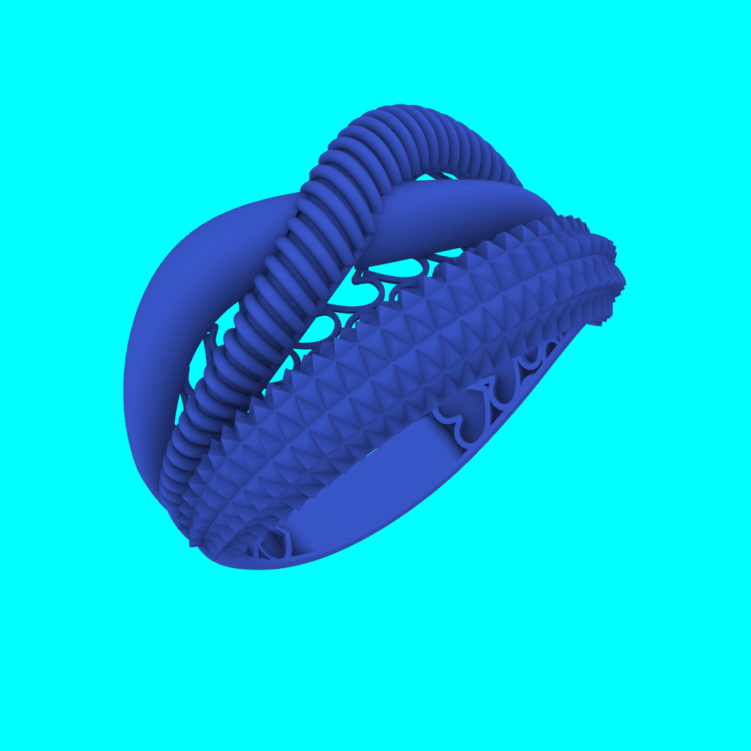 Interwoven Band Ring with Ribbed and Pyramid Textures