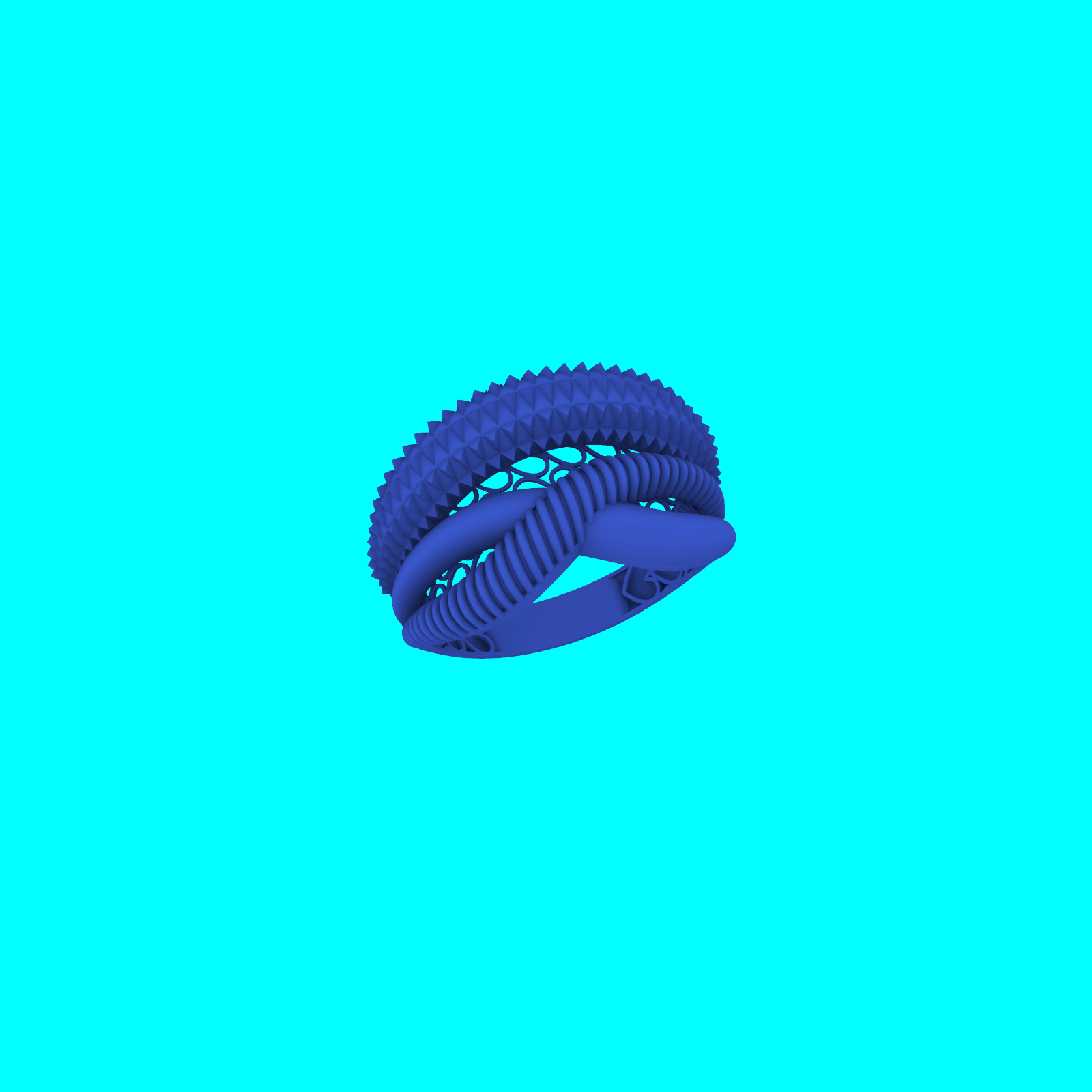 Interwoven Band Ring with Ribbed and Pyramid Textures — view 5
