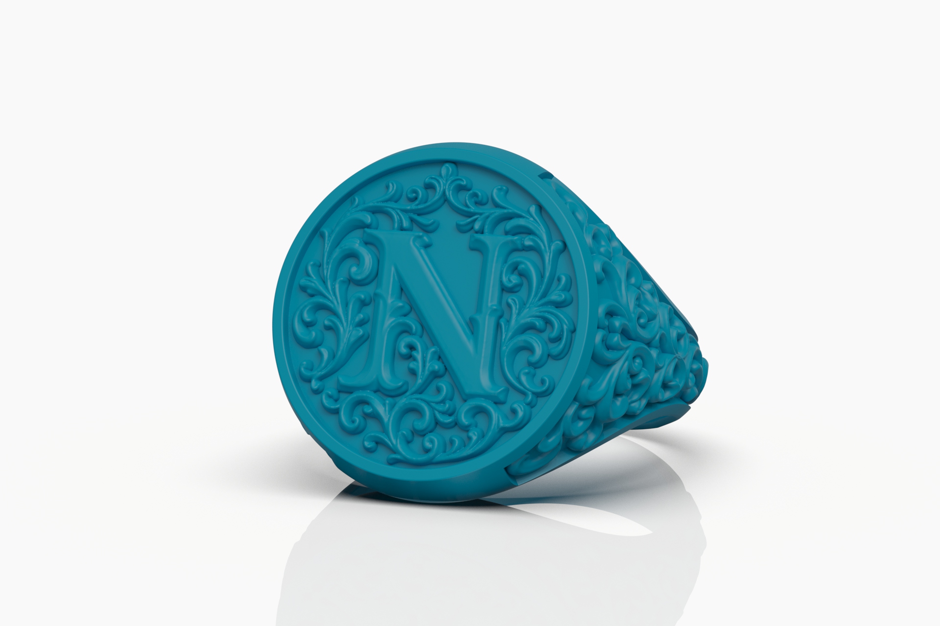 Baroque Scrollwork Letter N Initial Signet Ring — view 7