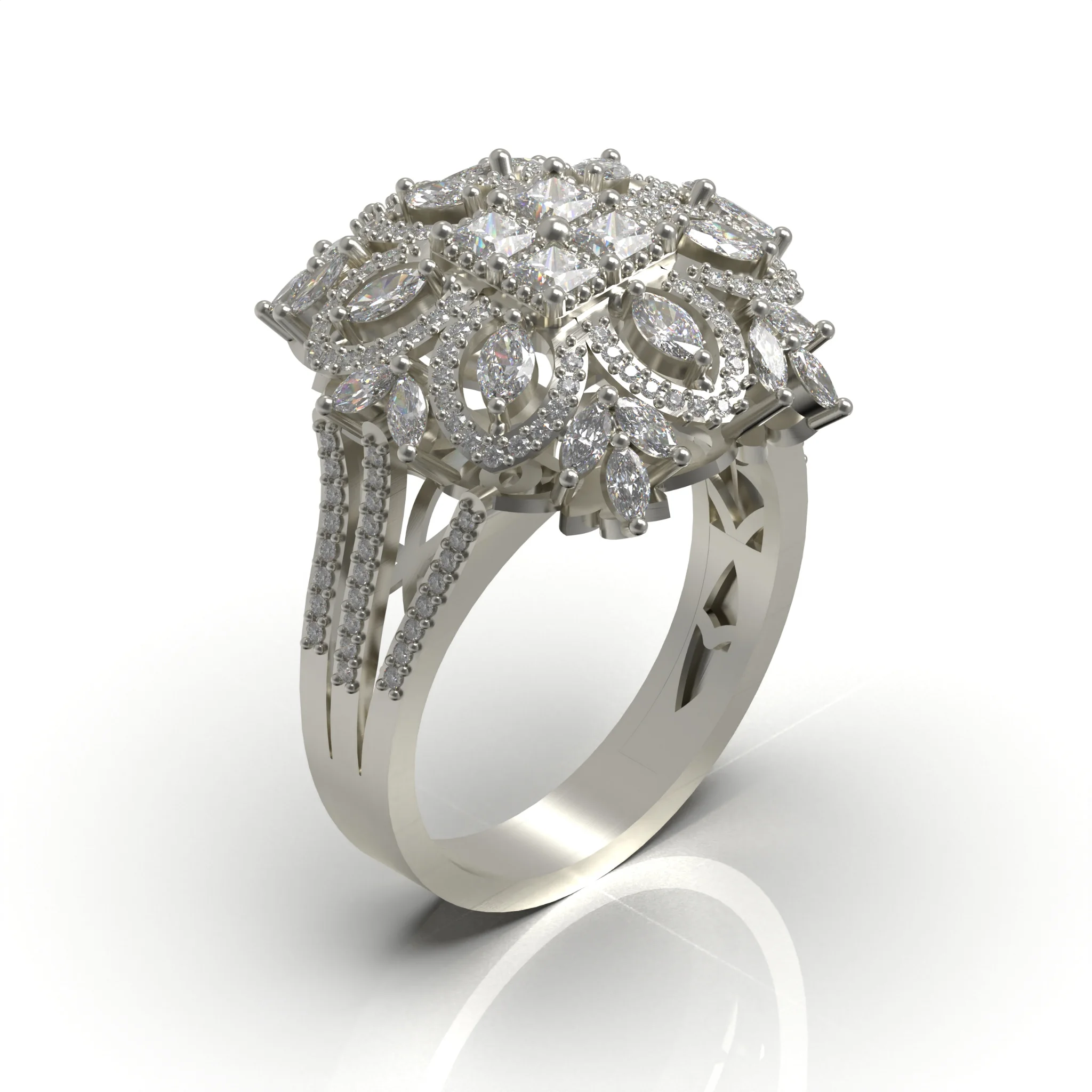 Marquise Princess Diamond Gold Ring 3D Print Model