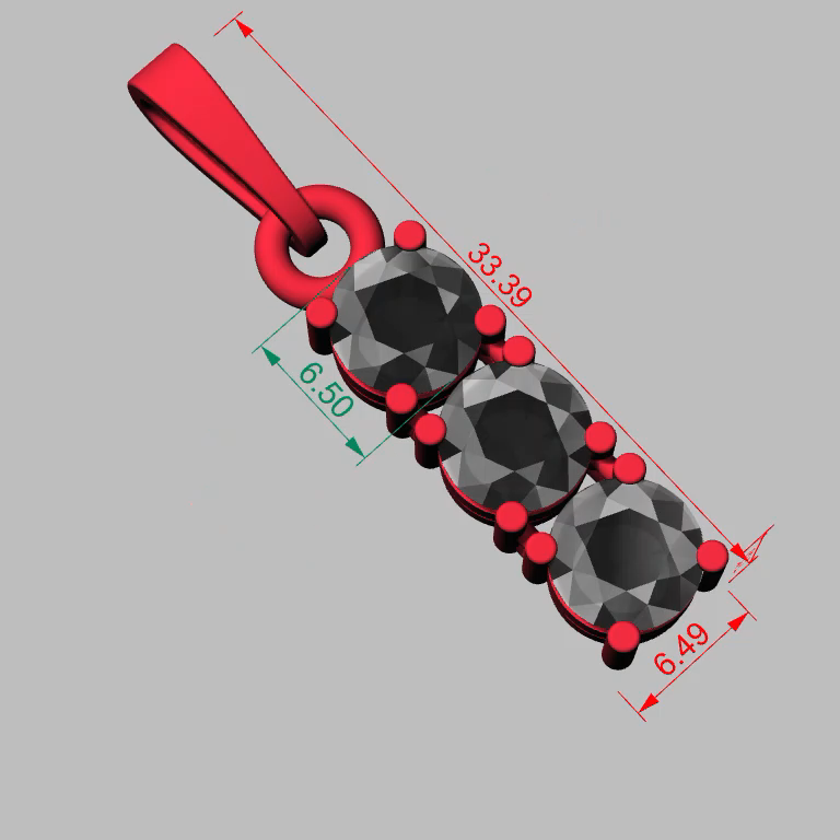 Linear Three-Stone Prong-Set Pendant for 6.5mm Gems — view 2