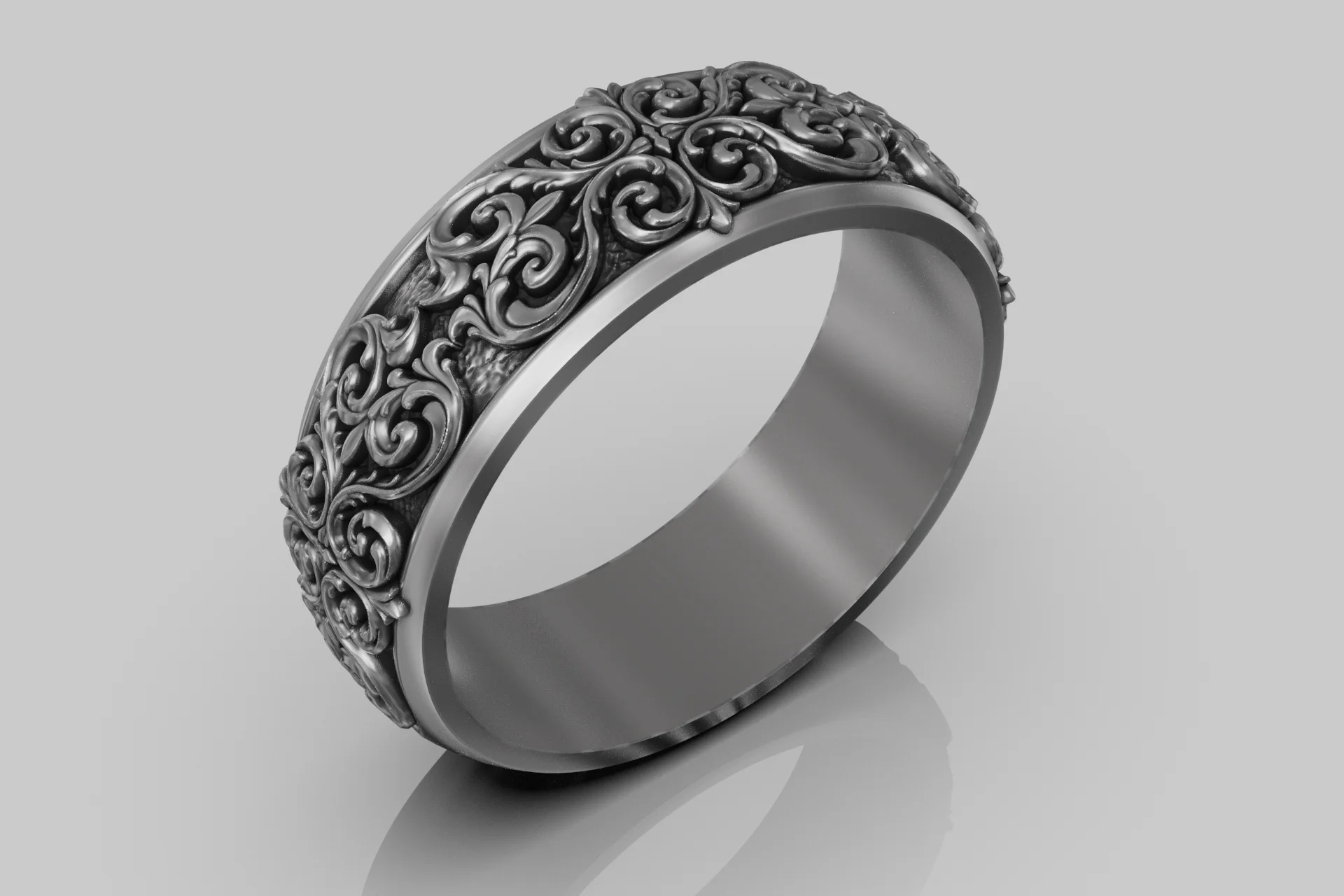 Ornate Floral Scrollwork Wedding Band Ring — view 6