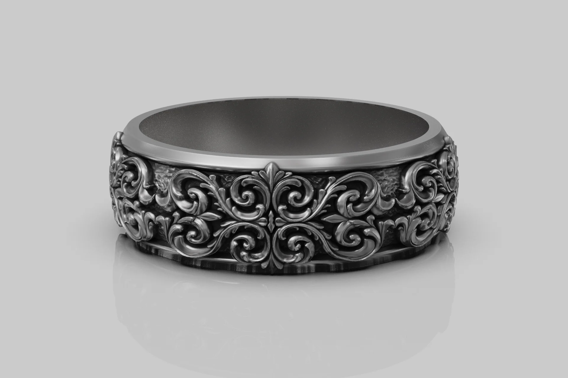 Ornate Floral Scrollwork Wedding Band Ring — view 8