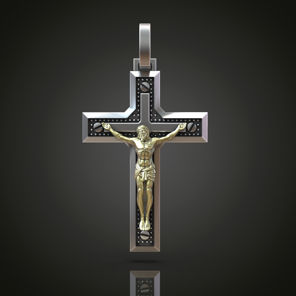 Crucifix Pendant with Riveted Border Detail