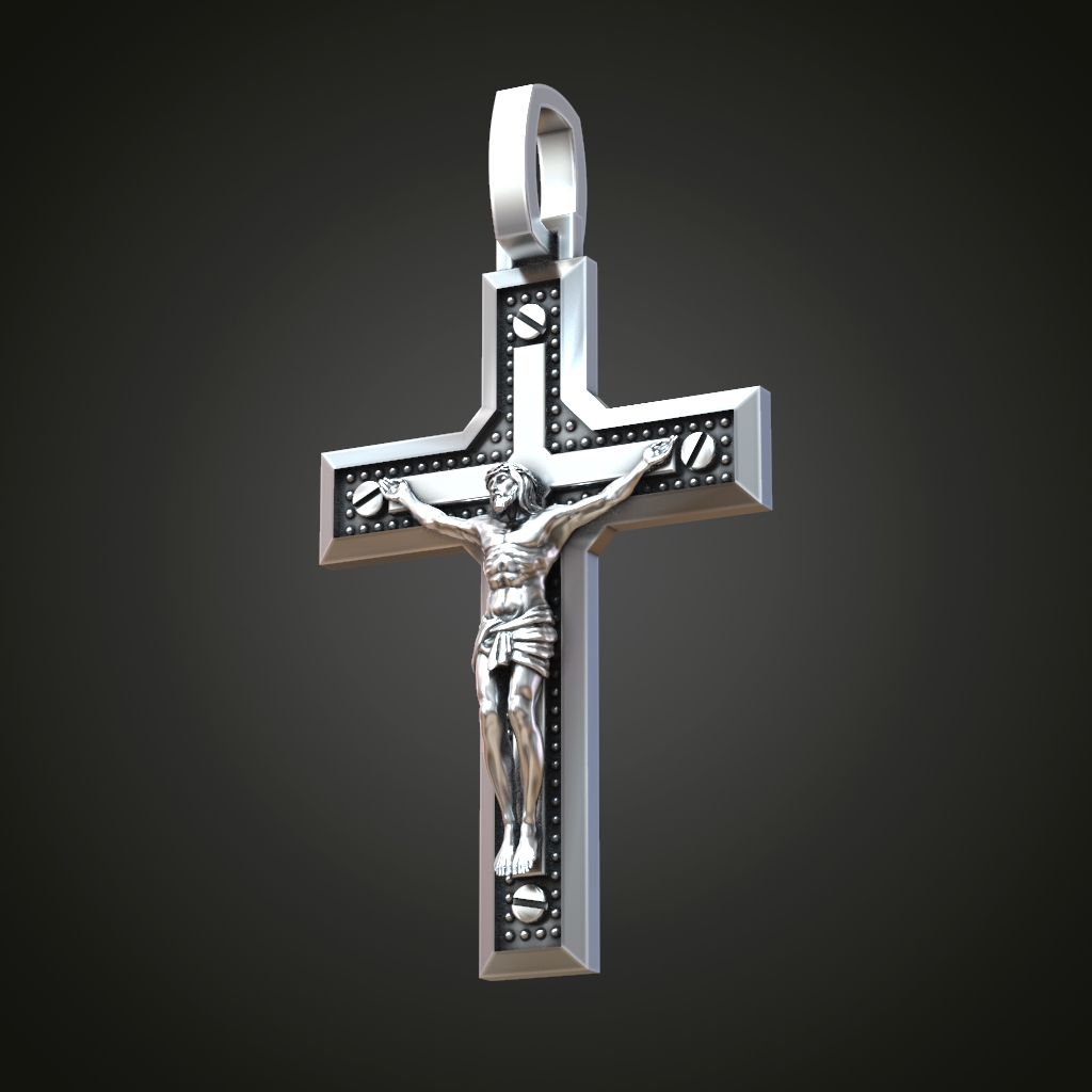 Crucifix Pendant with Riveted Border Detail — view 3