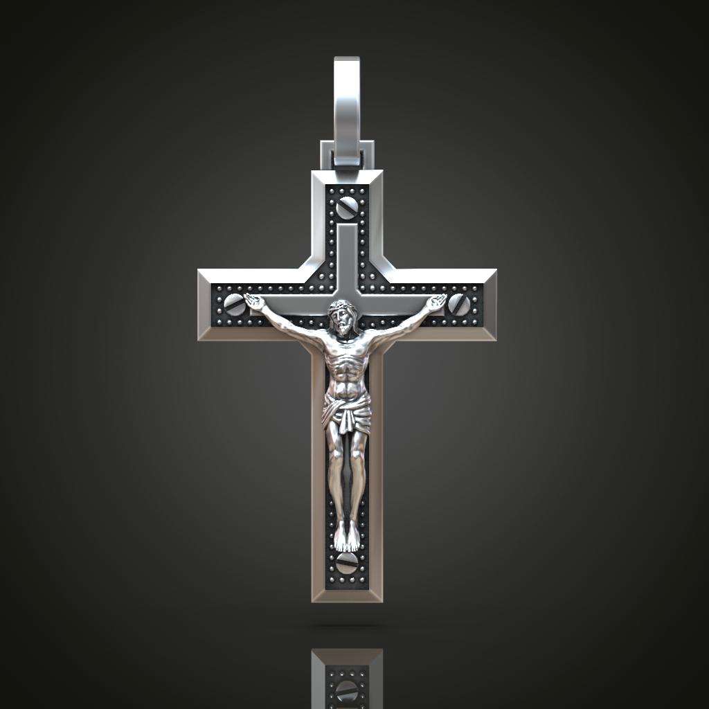 Crucifix Pendant with Riveted Border Detail — view 2